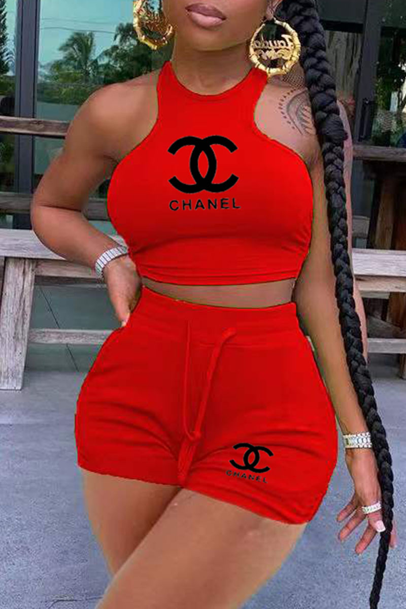 

Red Fashion Sweet Letter O Neck Sleeveless Two Pieces