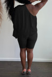 Negro sexy casual patchwork sin espalda un hombro sin mangas dos piezas
