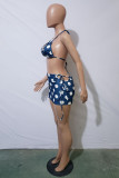Blue Fashion Sexy Print Bandage Backless Halter Mouwloos Two Pieces