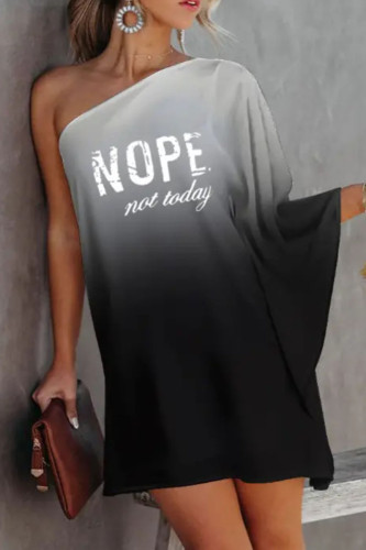Letter Print Casual Print Patchwork Asymmetrical Oblique Collar Dresses