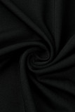 Negro Sexy Sólido Ahuecado Patchwork O Cuello Falda de un paso Vestidos de talla grande