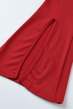 Khaki Sexig Solid Patchwork Slit Strapless Regular Jumpsuits