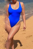 Body skinny con scollo a U patchwork solido blu per le vacanze