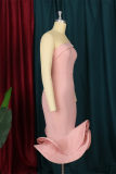 ピンク ファッション セクシー ソリッド パッチワーク バックレス ストラップレス イブニング ドレス