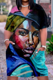Flerfärgad Casual Street Print Patchwork V-hals raka klänningar