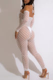 White Sexy Patchwork Solid Bandage See-through Backless Off the Shoulder Skinny Jumpsuits