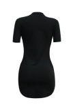 Black Fashion Casual Lips Printed Basic O Neck Short Sleeve Dress