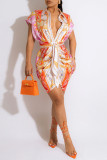 Tangerine rouge mode décontracté imprimé pansement Patchwork col en V une étape jupe robes