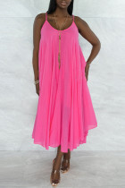 Розово-красное сладкое элегантное однотонное лоскутное платье с асимметричными бретельками на бретельках платья