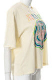 Camisetas leves de damasco com estampa casual patchwork com decote em V
