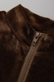 Svart Casual Solid Patchwork Zipper Collar Regular Rompers