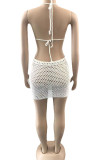 Rose Red Sexy Solid Bandage Hollowed Out Patchwork See-through Swimwears Cover Up