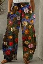 Pantalones de cintura alta con bolsillo de patchwork estampado casual marrón claro