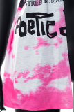 Camisetas con cuello en V y borlas con estampado de moda rosa