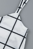 Due pezzi senza maniche con cinturino per spaghetti patchwork con stampa scozzese sexy bianca