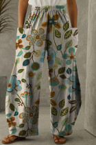 Светло-серые модные повседневные брюки с высокой талией и принтом в стиле пэчворк с карманами
