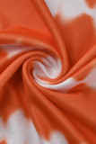 Orange Mode Casual Print Bandage Asymmetrisk O-hals ärmlös två delar