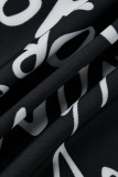 Schwarzes Mode-beiläufiges Brief-Druck-grundlegendes Turndown-Kragen-Hemd-Kleid-Kleider