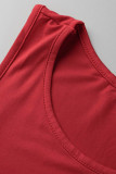 Rose Red Casual Print Bandage Patchwork Fold O Neck One Step Rock Kleider
