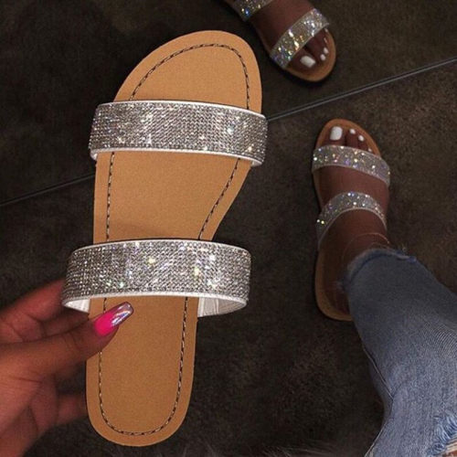Silver Fashion Casual Split Joint Rhinestone Round Comfortable Shoes