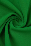 Macacão verde casual patchwork sólido gola com zíper plus size