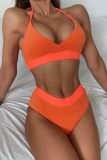 Оранжевый модный сексуальный сплошной бандажный купальник с открытой спиной (с прокладками)