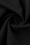 ブラックファッションカジュアルソリッドパッチワークターンダウンカラー半袖ドレスドレス