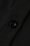 Черные модные повседневные однотонные лоскутные платья с отложным воротником и короткими рукавами