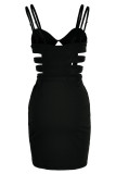 Черное модное сексуальное однотонное платье в стиле пэчворк с открытой спиной на бретельках без рукавов