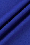 Синее модное сексуальное однотонное платье с открытой спиной и V-образным вырезом