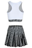 White Sexy Casual Print Patchwork O Neck Sleeveless Two Pieces