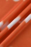 Bandage imprimé décontracté à la mode orange asymétrique O cou sans manches deux pièces