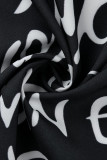 Schwarzes Mode-beiläufiges Brief-Druck-grundlegendes Turndown-Kragen-Hemd-Kleid-Kleider