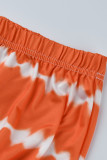 Orange Fashion Casual Print Bandage Asymmetrischer O-Ausschnitt, ärmellos, zweiteilig