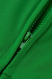 Tute taglie forti con colletto con cerniera patchwork tinta unita casual verde