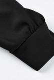 Robe noire à manches courtes et col rabattu, mode décontractée, couleur unie, Patchwork