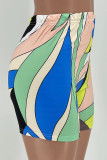 Rosafarbene, lässige Urlaubsdruck-Patchwork-Hose mit hoher Taille und Bleistift-Volldruck