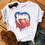 Wit Rood Mode Casual Print Basic O-hals T-shirts