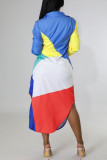 Многоцветное платье-рубашка с отложным воротником и разноцветным принтом в стиле пэчворк