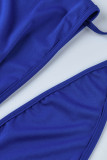 Синее модное сексуальное однотонное платье с открытой спиной и V-образным вырезом