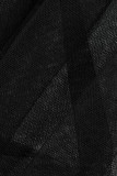 Robe noire à manches courtes et col rabattu, mode décontractée, couleur unie, Patchwork