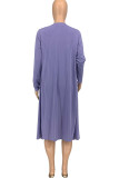 Light Purple Casual Solid Patchwork U Neck Long Sleeve Three Pieces
