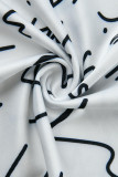 Witte casual straatprint kwastje patchwork asymmetrische O-hals korte mouw twee stukken