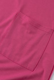 Roze mode casual plus size effen zak V-hals jurk met korte mouwen