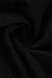 Negro sexy sólido patchwork transparente o cuello manga corta dos piezas