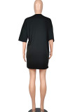 Black Casual Print Patchwork V Neck T-shirt Dress Dresses
