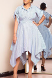 Lichtblauw Casual gestreepte print Patchwork Asymmetrische kraag Onregelmatige jurk Jurken