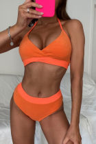 Maillots de bain dos nu bandage solide sexy à la mode orange (avec rembourrages)