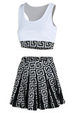 White Sexy Casual Print Patchwork O Neck Sleeveless Two Pieces