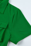 Macacão verde casual patchwork sólido gola com zíper plus size
